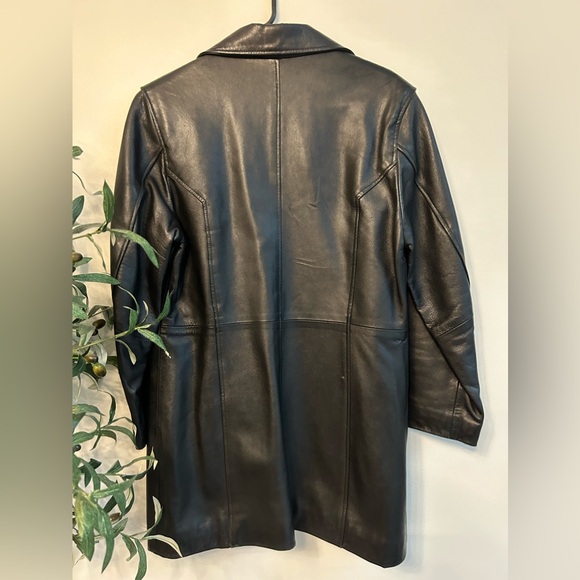 Black Leather Jacket Mid Thigh - Picture 2 of 3